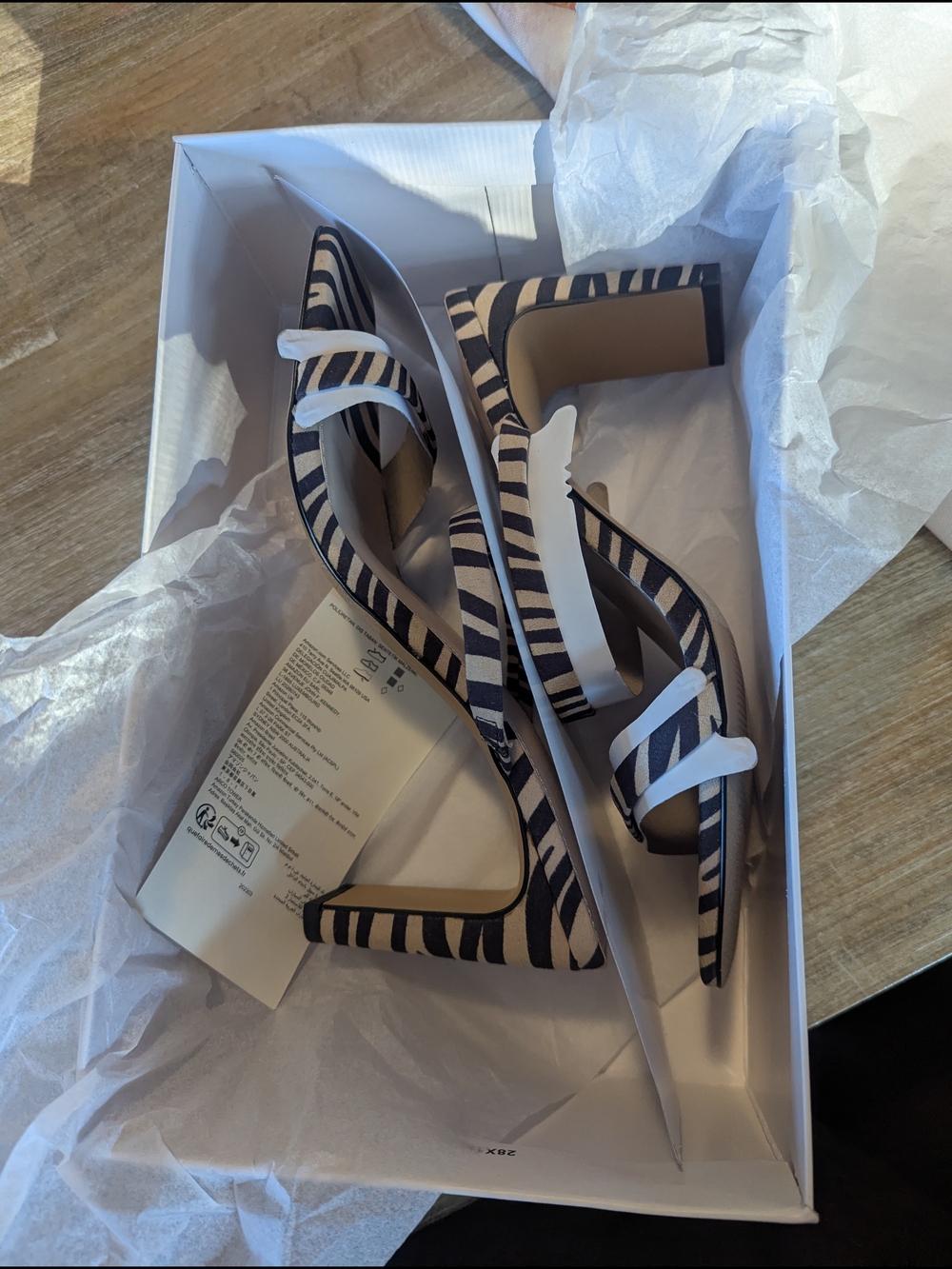 Zebra-Print Strappy Slide Heels in Black & Cream - Picture 6 of 7